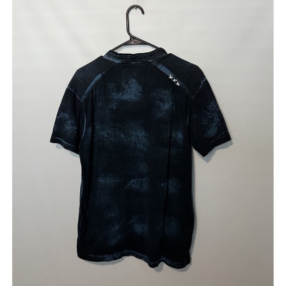 Affliction Henley Shirt Mens Large Black Blue Distressed Y2K Biker Goth Grunge - Picture 8 of 10